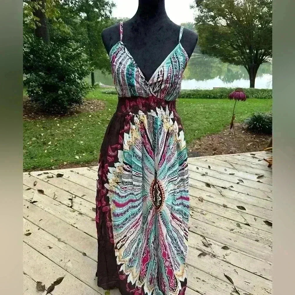 Beautiful Boho/Festival Maxi dress Elastic waist   Size 1X Tag still attached